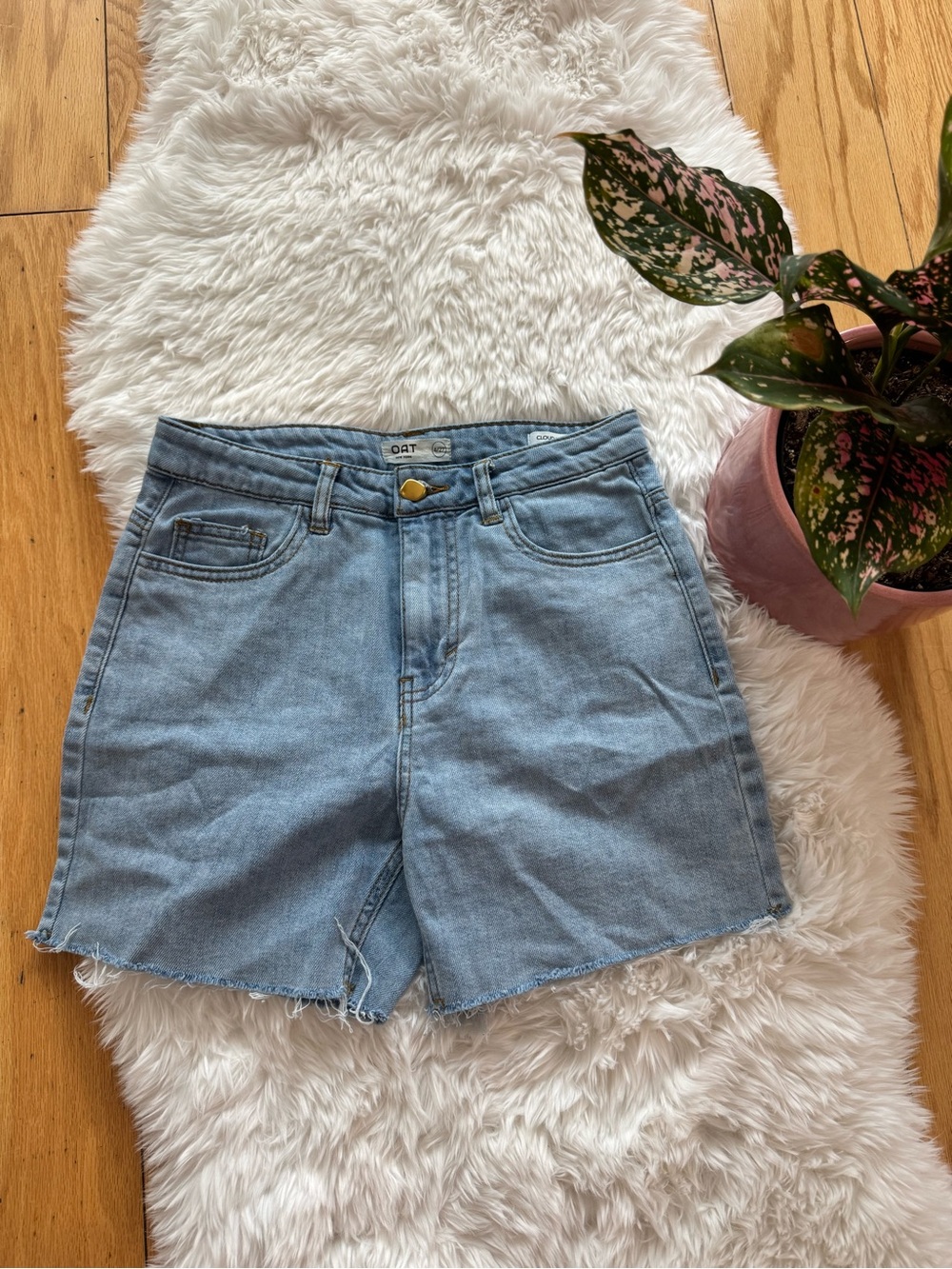 Oat New York Light Wash High-Rise Denim Shorts